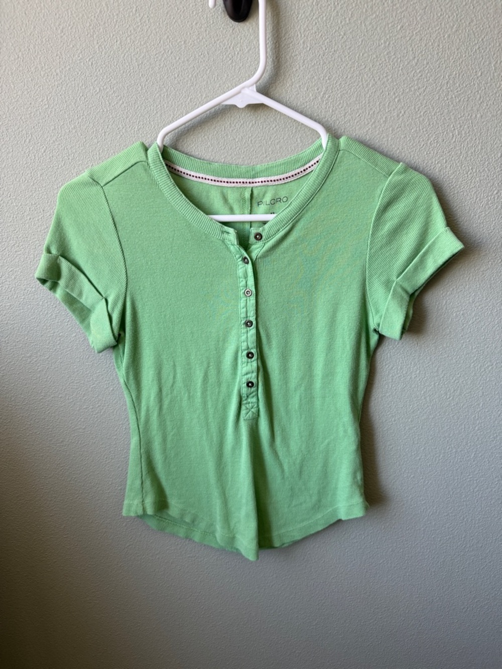 Pilcro Green Short Sleeve Henley Top
